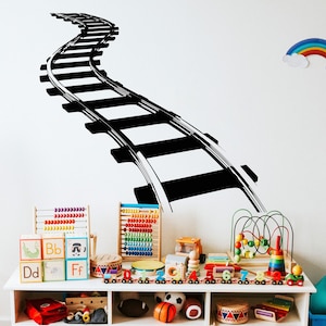 Train Railroad Tracks Wall Decal Sticker. Boy's Bedroom Wall Decor. Train Station Theme Decor. Playroom Wall Decor. Nursery Decor. #5248