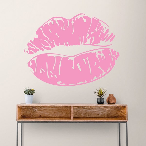 Valentine's Day Lipstick Wall Decal Sticker. Kissing Lips Wall Art Decor. Makeup Room Bathroom Wall. Glamour Beauty Salon Wall Art Decor