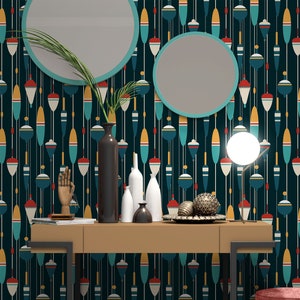 Fisherman Wallpaper Peel and Stick Wall Mural. Fishing Wallpaper Camping Decor. Lake House / Cabin Decor. Coastal Nautical Fish Theme. #6534