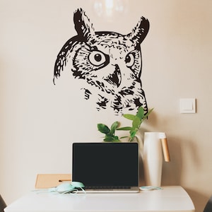 Owl Wall Decal Sticker. Outdoor Theme Wall Art. Bathroom Wall Art Nature Theme Decor. Owl Wall Art. Bedroom Farmland Woodland Decor. #653
