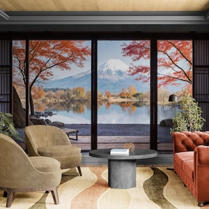 Mount Fuji 3D Wallpaper Peel and Stick Wall Mural. Scenic Lake View. Japanese Landscape Decor. Asian Theme Decor. #6988