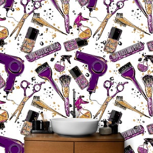 Cosmetic Beauty Room Wall Decor Mural. Fashionista Girl’s Room Decor. Makeup Vanity Decor. Peel and Stick Wallpaper. #6381