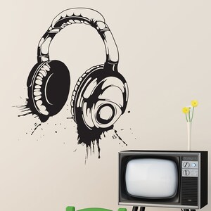 Kid&#39;s Room Wall Decal Music Wall Decor Giant Headphones Wall Decal Sticker. Gift for Musician. Music Classroom Decor DJ Theme #643