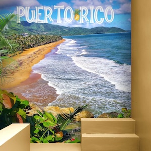 Puerto Rico Beach Wallpaper. Peel and Stick Wall Mural. Puerto Rico Wall Art Print. Beach Theme Decor. Bathroom Wallpaper. #6481