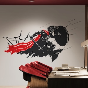 Gladiator Wall Decal. Spartan in Battle Wall Decal. Greek Sparta Warrior Wall Sticker. Battle Scene. Gym, Game Room Decor. #GFoster178