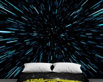 Light Speed Through Hyperspace Wall Mural Peel and Sticker Wallpaper Kid's Room Decor Futuristic Fantasy Space Wormhole Background. #6286