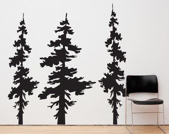 Nursery Room Tree Wall Decal. 3 Pine Tree Wall Decal Sticker. Pine Forest Tree Wall Decal. Bedroom Wall Tree.  Laundry Room Wall Decor. #186