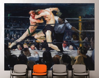 Boxing Match Artwork Painting Wall Mural. Ciervo en Sharkey's (1909) pintura de George Wesley Bellows. Peel and Stick Wallpaper. #6353