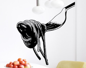Kitchen Wall Decor. Spaghetti On Fork Wall Decal Sticker. Dining Room Wall Art. Restaurant Wall Decor. Pasta Italian Theme Wall Art. #5347