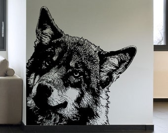 Vinyl Wall Art Decal Sticker Peeking Wolf 5484m