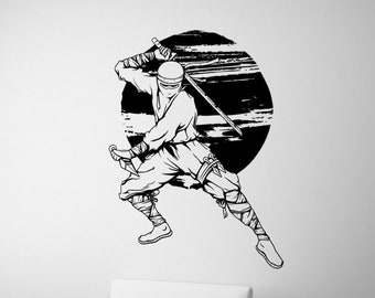 Ninja Wall Decal Sticker. Kid's Room Wall Ninja. Martial Art Theme Decor. Japanese Room Theme Decor. Game Room Wall Art. #1362