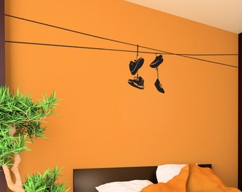 Shoes Thrown On Wire Vinyl Wall Art Decal Sticker NYC / Urban / Brooklyn Theme Decor. Kid's Room. Bedroom Wall Decor. Hypebeast Decor. #1529