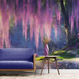 Enchanted Forest Wallpaper Nursery Fantasy Wall Mural Pink Wallpaper Cherry Blossom Wall Mural Peel and Stick Wallpaper Nursery Room #6504