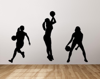 Juego de 3 calcomanías de pared de jugadoras de baloncesto: pegatinas deportivas de baloncesto para dormitorio de niñas, gimnasio, vestuario y decoración de atletas. #6982
