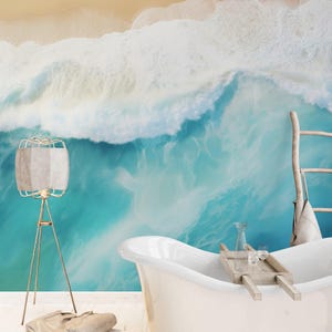 Tropical Beach Wallpaper. Blue Ocean Wave Wall Mural Wallpaper – Coastal Beach-Themed Decor for Bedrooms, Living Rooms, and Bathrooms. #6869
