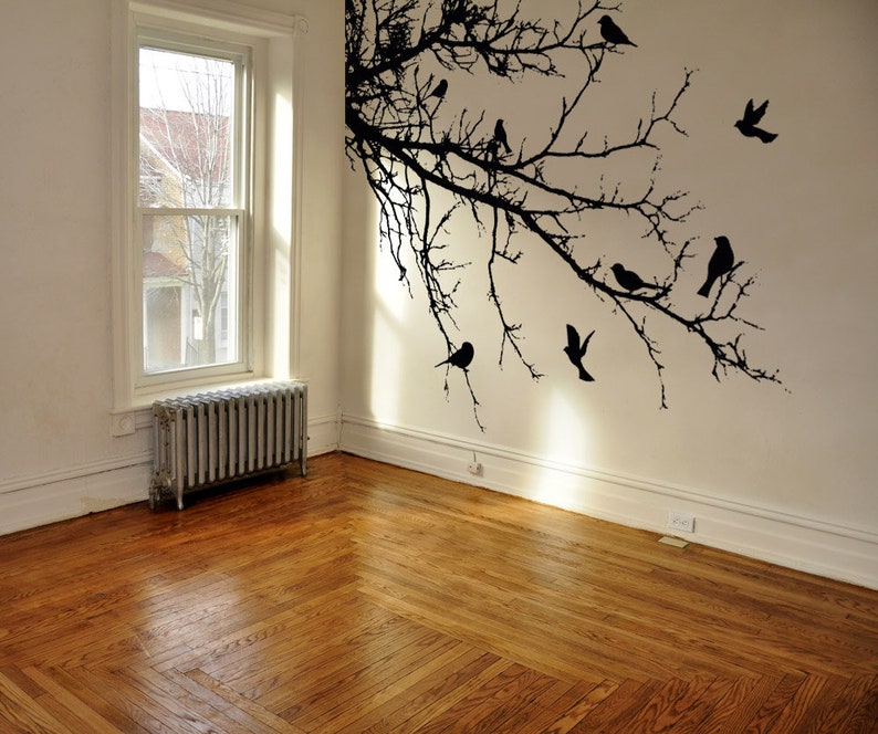 Flying Birds on Tree Branch Wall Decal Sticker. Bathroom Wall Decal ...