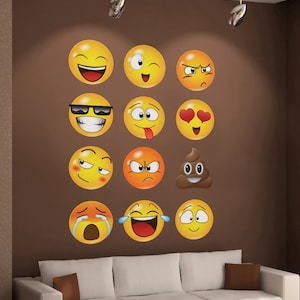 Emoticon Stickers. Smiling Faces Wall Decal Sticker. Birthday decorations. Nursery Room Decor, Kid&#39;s Room Decor. Includes 12 Stickers. #6052