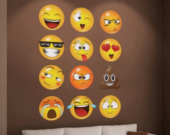 Emoticon Stickers. Smiling Faces Wall Decal Sticker. Birthday decorations. Nursery Room Decor, Kid's Room Decor. Includes 12 Stickers. #6052