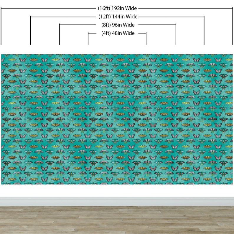 Butterfly Pattern on Green Background Wall Mural. Retro Design. Bedroom ...