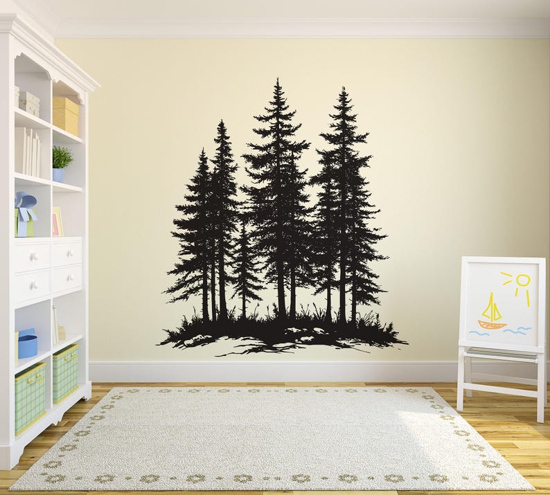 Forest Tree Wall Decal Sticker. Large Pine Tree Nature Vinyl Mural for ...