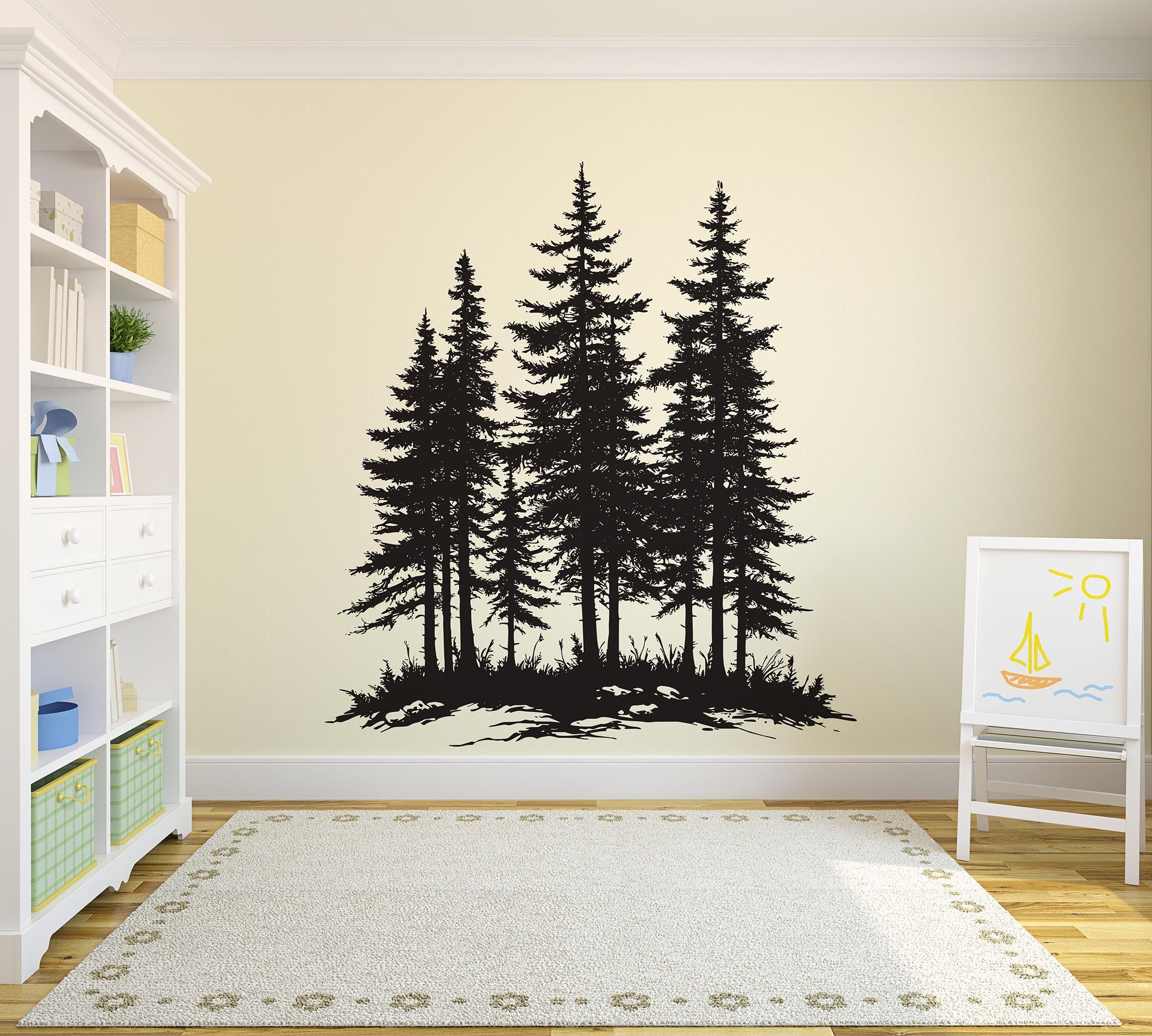 Forest Tree Wall Decal Sticker. Large Pine Tree Nature Vinyl Mural for ...