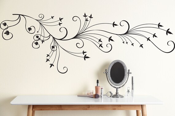 Floral Wall Decal Sticker Swirl Flower Vinyl Wall Art Decal
