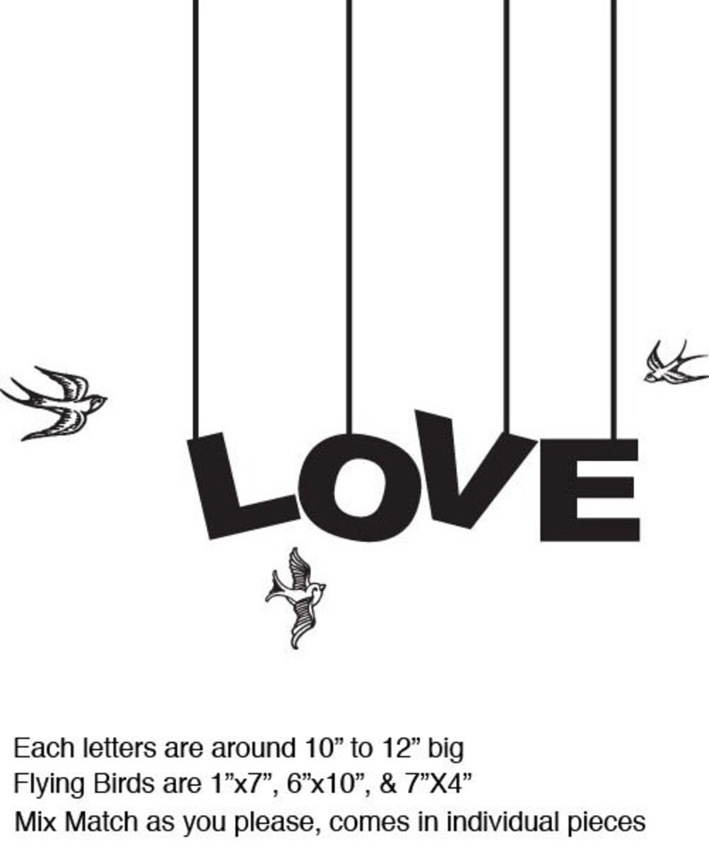 Vinyl Wall Art Decal Sticker LOVE bird Phrase Lettering 129A image 2