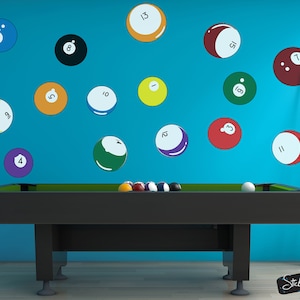 Billiard balls Wall Sticker. Pool Cue Wall Decal. Game Room Wall Decor. Gift for Dad. Gift for Brother. Man Cave Wall Decor. OS_MB130 image 1