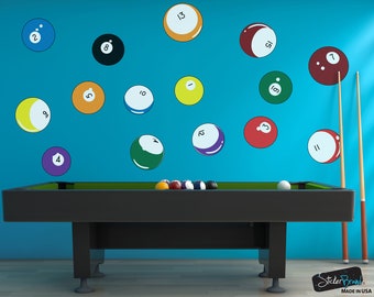 Billiard balls Wall Sticker. Pool Cue Wall Decal. Game Room Wall Decor. Gift for Dad. Gift for Brother. Man Cave Wall Decor. #OS_MB130