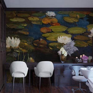Papier peint mural nénuphars Albert Edelfelt - Décoration murale classique d'art floral avec pellicule de protection pour chambre à coucher, décoration de spa, salle de bain, bureau. #6963