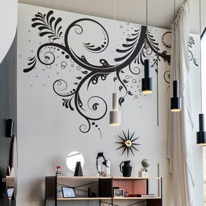 Flower Floral Swirl Wall Decal Sticker. Bedroom Wall Art. Living Room Wall Decor. Nursery Decor. Hair Salon Wall Art. Restaurant Art. 310 image 3