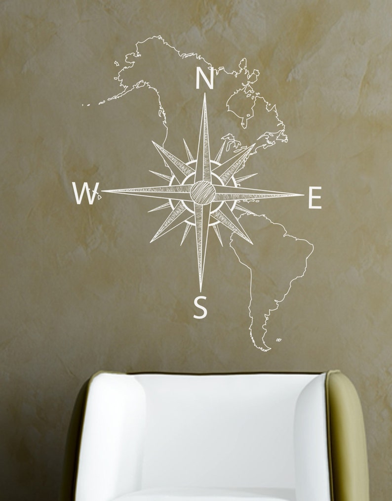 Nautical Map of North /& South America w Compass Vinyl Wall Decal #6018