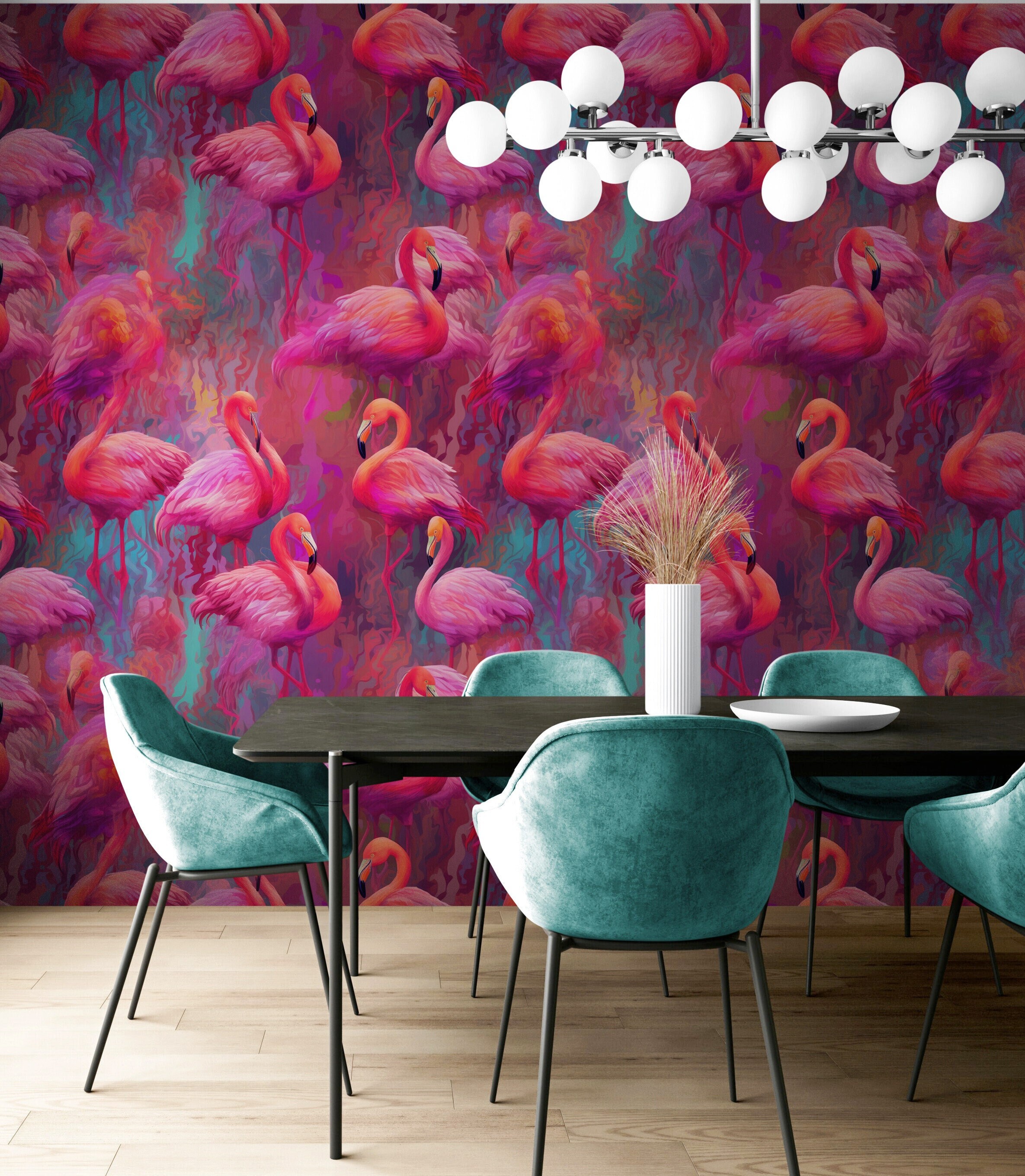 Bright Pink Flamingos Wallpaper - Modern Painting Wall Decor. Miami ...