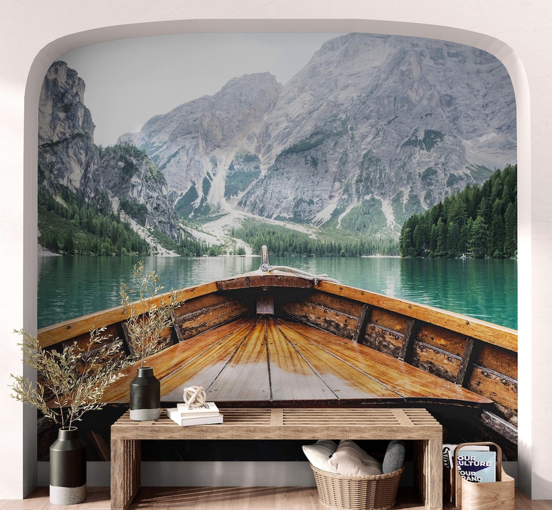 Scenic Lake Mountain View Wallpaper Mural. Bedroom Wallpaper, Bathroom ...