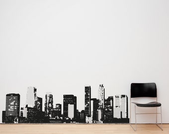 LA Skyline Vinyl Wall Decal Sticker. Downtown Los Angeles Building Skyline Wall Sticker. California Urban Theme Decor.  #OS_AA899