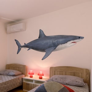 Shark Wall Decal Sticker. Great White Shark Wall Art Decor. Kid&#39;s Room Wall Art. Marine Life Wall Art. Bathroom Beach Theme Decor. #6084