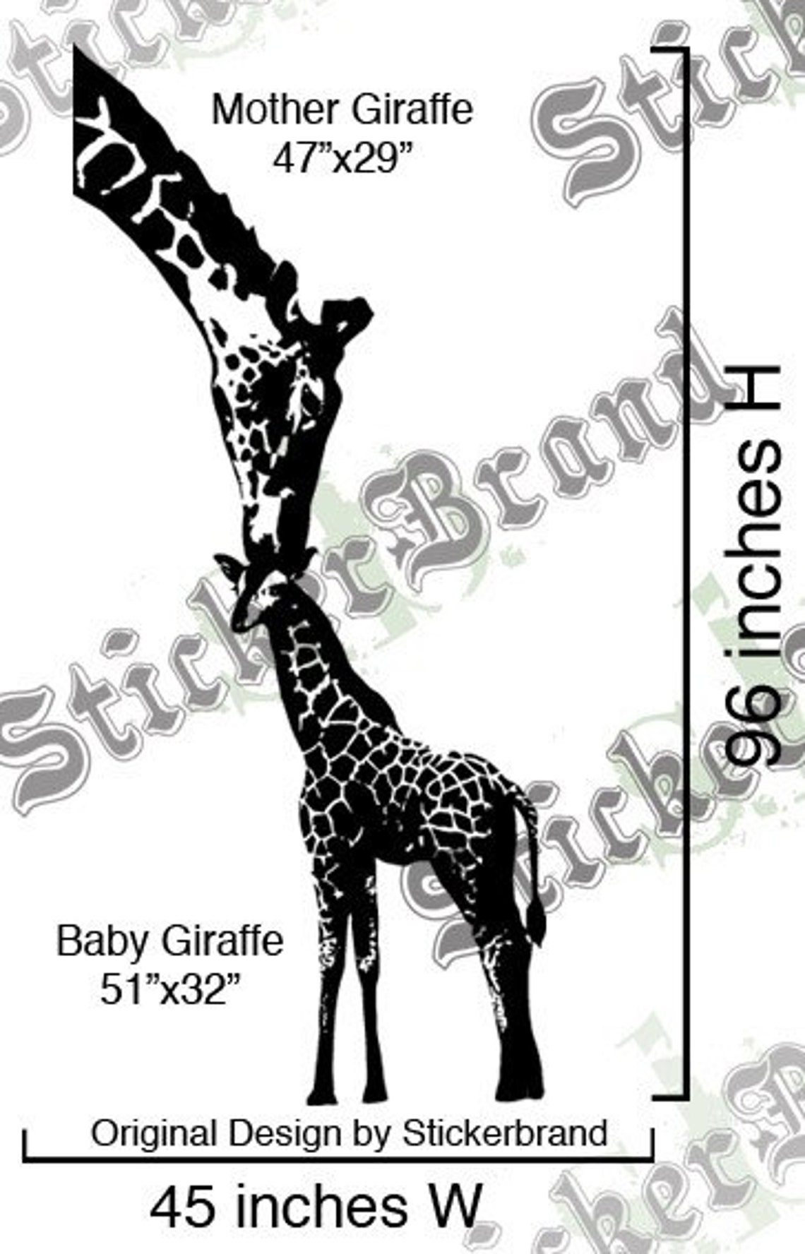 Vinyl Wall Decal Sticker Baby Giraffe W/ Mother 8ft Big Etsy