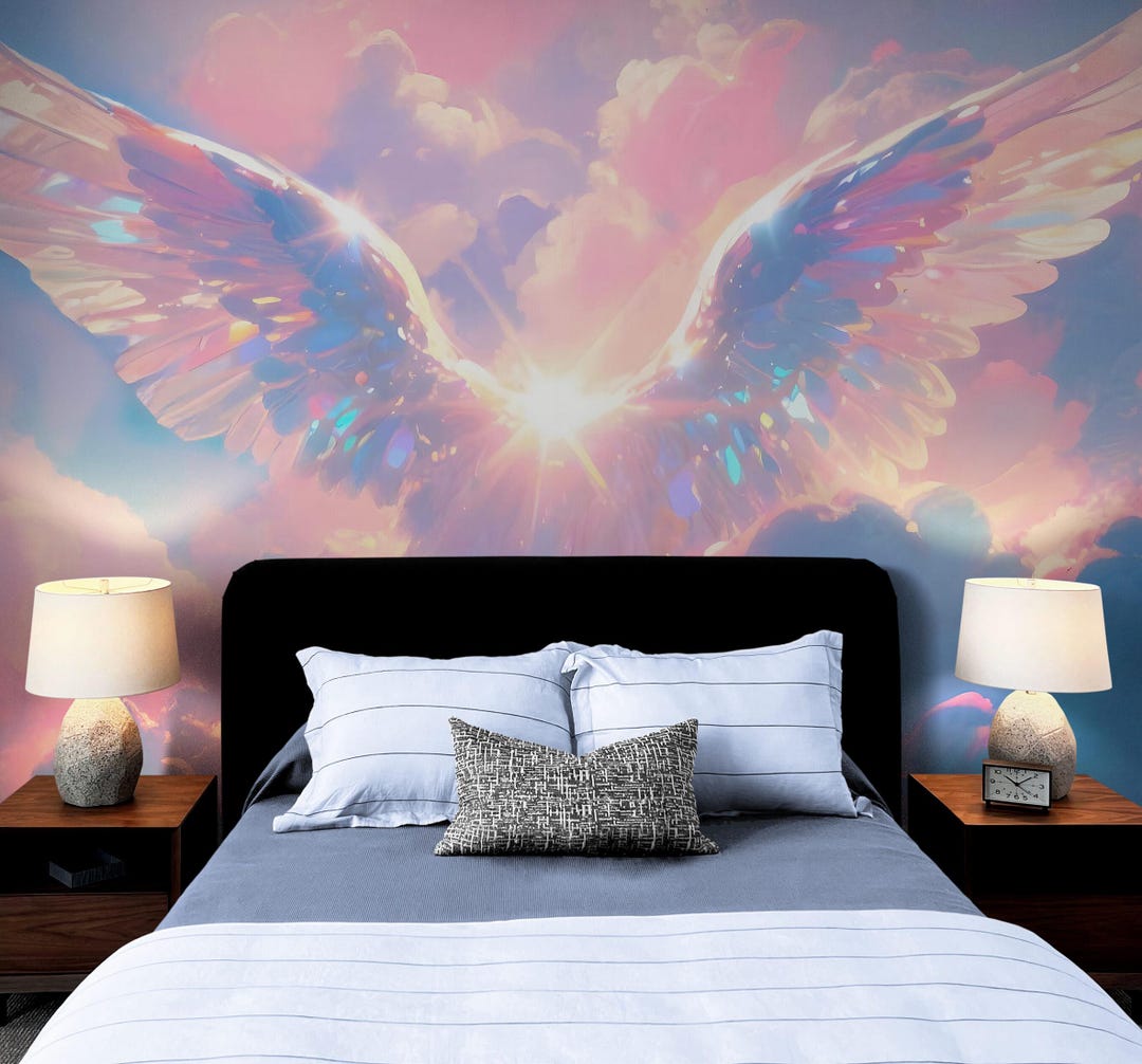 Angel Wings Wallpaper Mural. Blue and Purple Cloud Peel and Stick Wall ...