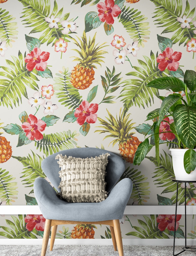Pineapple Wallpaper Tropical Theme Wall Mural. Hawaiian Peel and Stick ... - Tropical Theme Wall Texture Designs