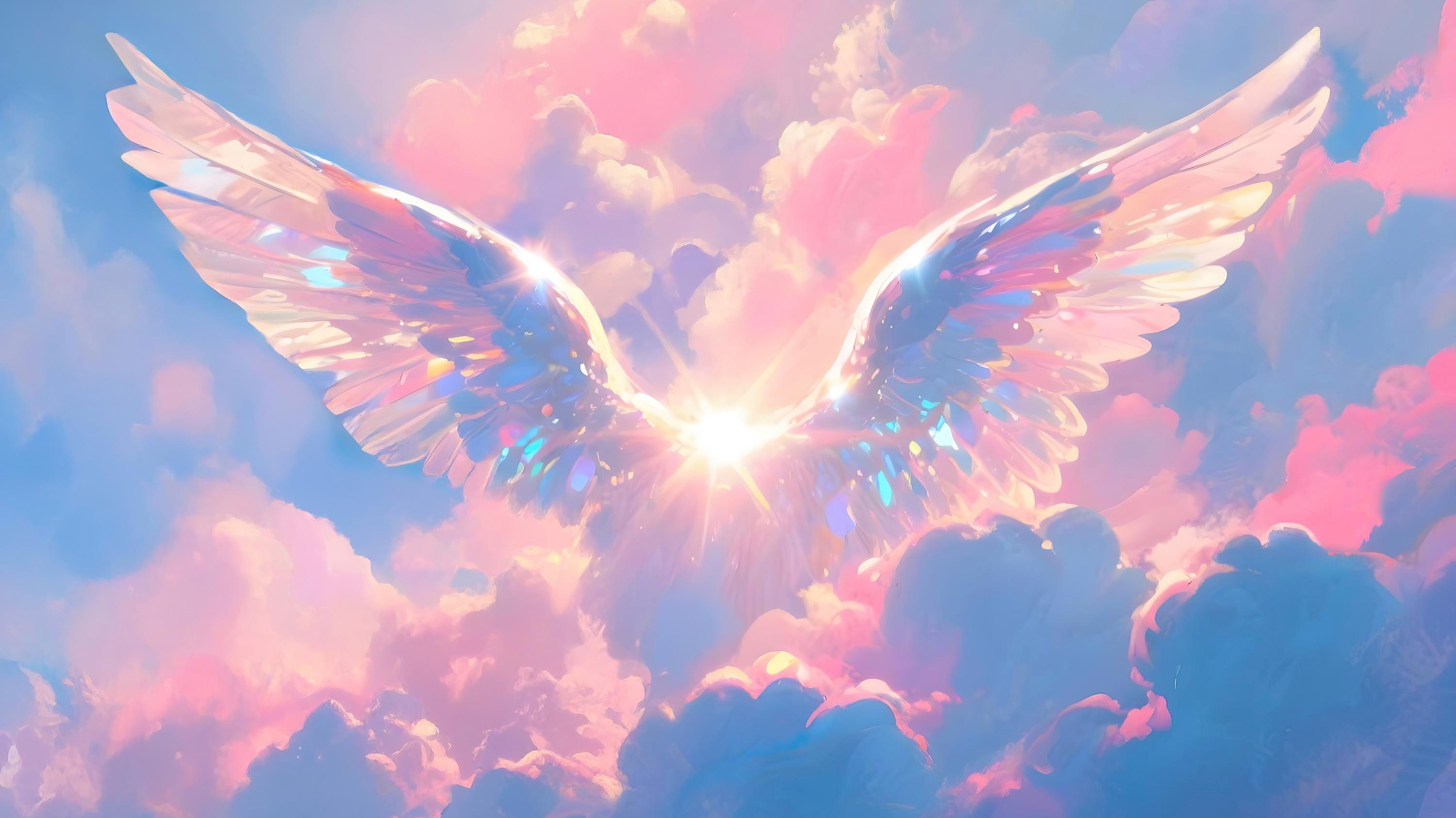 Angel Wings Wallpaper Mural. Blue and Purple Cloud Peel and Stick Wall ...