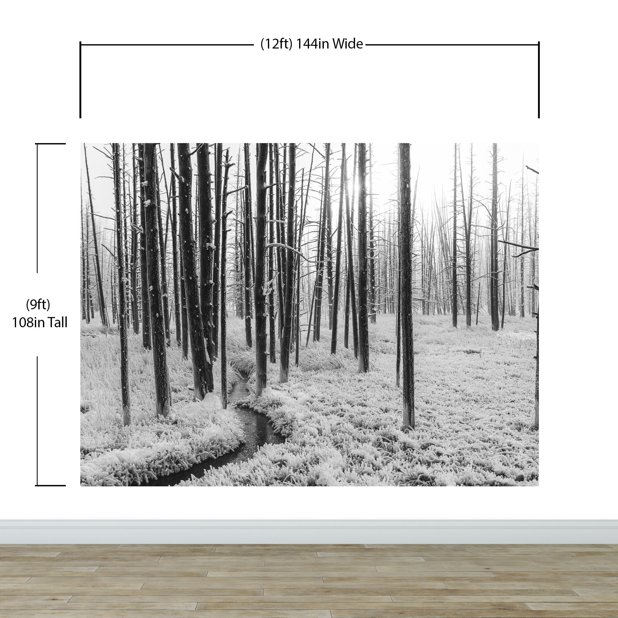Black and White Forest Landscape Wall Mural. Peel and Stick Wallpaper ...