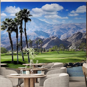 Golf Course Wallpaper Peel and Stick Mural. Palm Springs Golf Course Scenic Wallpaper for Office, Lounge, Man Cave or Golf Decor #6979