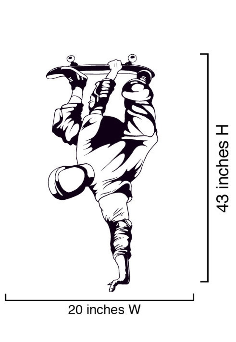 Vinyl Wall Decal Sticker Skater Upside Down Skate Board item 337A