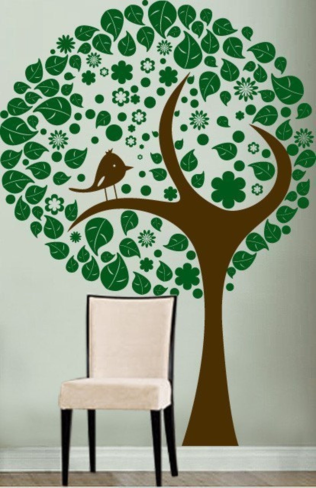 Vinyl Wall Decal Sticker Stylish Tree W Leaves Bird 269 - Etsy