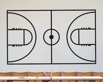 Basketball Court Vinyl Wall Art Decal Sticker. Basketball Court Layout Design. Boy's Room Decor. #1320