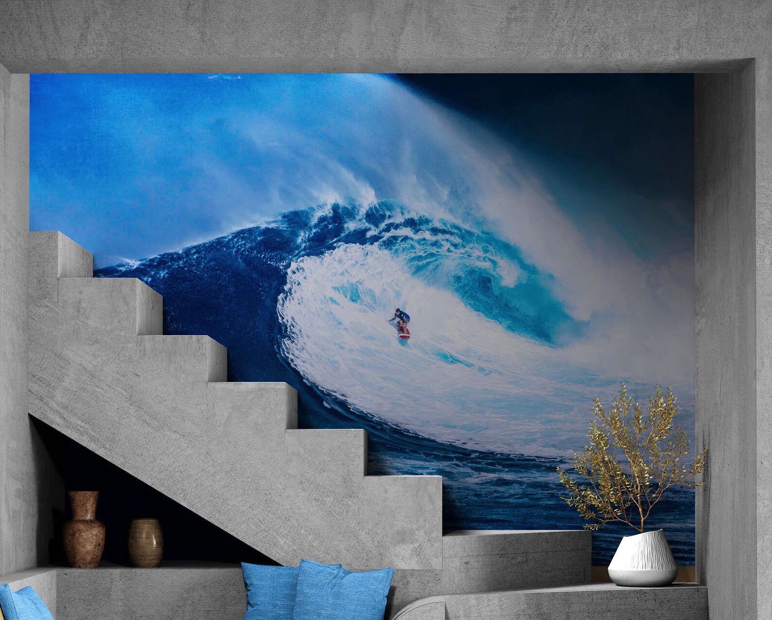 Surfer Wall Art. Surf Wave Wallpaper Peel and Stick Mural. Blue Ocean ...