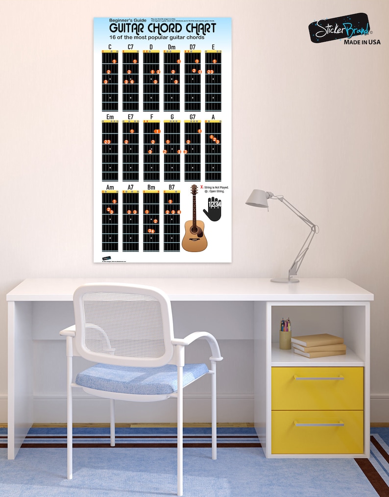 Guitar Chord Chart for Beginners. 16 Popular Chords Guide. Perfect for ...