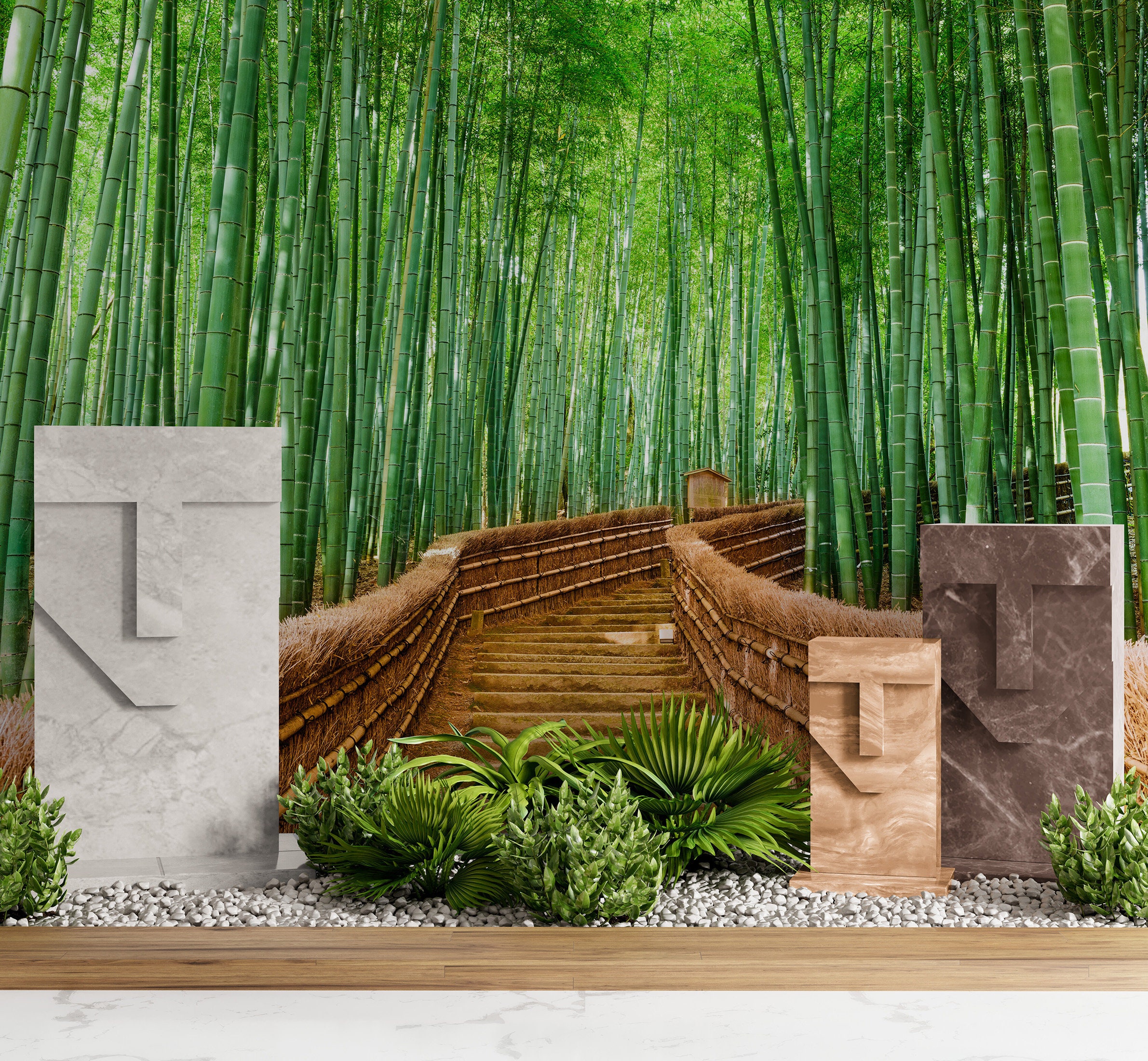 🥇 Wall mural or wallpaper bamboo landscape with birds relaxing zen 🥇