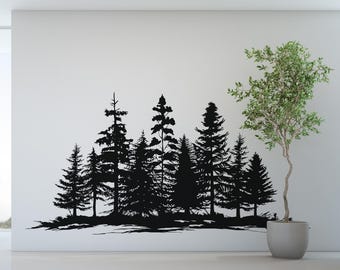 Calcomanía de pared con diseño de árbol forestal. Mural de vinilo con diseño de pino natural para habitación infantil, dormitorio, baño y oficina. Bosque autoadhesivo. N.° 7083