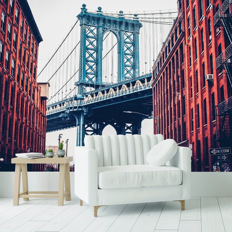 New York City Wall Mural Peel and Stick Wallpaper. Vintage Dumbo NYC ...